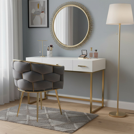 FOTEL KRZESŁO PLECIONE WELUROWE TAPICEROWANE BORNEO GLAMOUR CIEMNOSZARY NOGI ZŁOTE