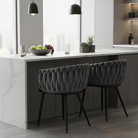 FOTEL KRZESŁO WELUROWY TAPICEROWANY RISO CIEMNY SZARY NOGI CZARNE