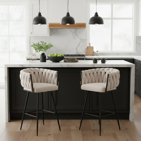 HOKER KRZESŁO BAROWE FERA ECRU WELUR NOGI CZARNE