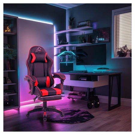 FOTEL GAMINGOWY BIUROWY OBROTOWY ZING-A CZARNO/CZERWONY SKÓRA PU