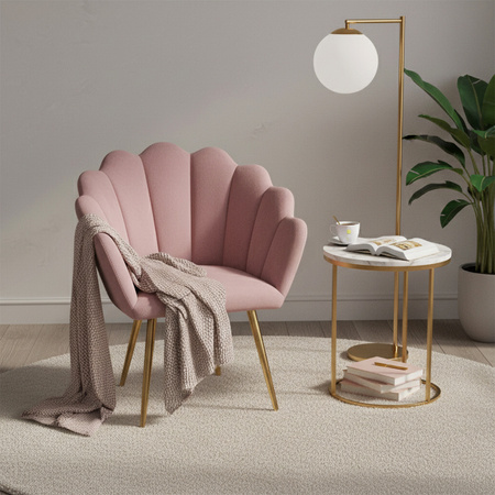 FOTEL KRZESŁO WELUROWE TAPICEROWANE TINA BRUDNY RÓŻ NOGI ZŁOTE