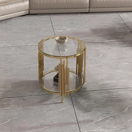 STOLIK KAWOWY LIRU OKRĄGŁY ZŁOTY ZE SZKLANYM BLATEM 50 CM