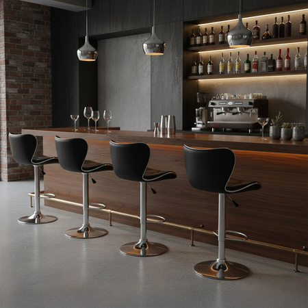 HOKER KRZESŁO BAROWE LUNA CZARNA SKÓRA PU PODSTAWA CHROM LUNA-BL-CH