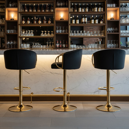 HOKER KRZESŁO BAROWE BIANCA CZARNY PODSTAWA ZŁOTA