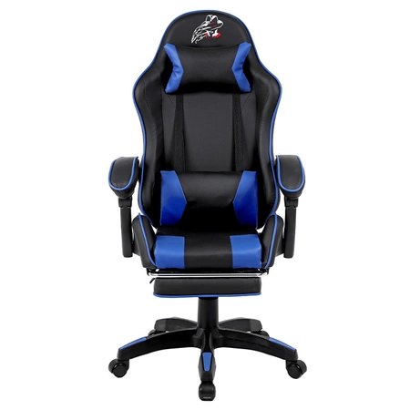 FOTEL GAMINGOWY BIUROWY OBROTOWY ZING-A CZARNO/NIEBIESKI SKÓRA PU