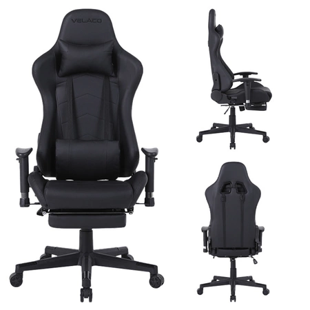 FOTEL GAMINGOWY BIUROWY OBROTOWY RIVAL CZARNY SKÓRA PU