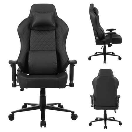 FOTEL GAMINGOWY BIUROWY OBROTOWY SONIC CZARNY SKÓRA PU