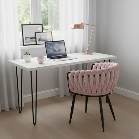 FOTEL KRZESŁO WELUROWY TAPICEROWANY RISO PUDROWY RÓŻ NOGI CZARNE