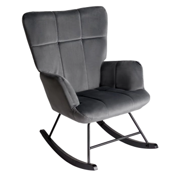 FOTEL KRZESŁO BUJANE USZAK WELUROWE ARUBA CIEMNOSZARY NOGI CZARNE