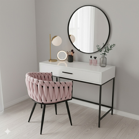 FOTEL KRZESŁO WELUROWY TAPICEROWANY RISO PUDROWY RÓŻ NOGI CZARNE