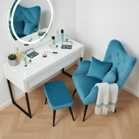 KRZESŁO FOTEL WELUROWY TAPICEROWANY Z PODNÓŻKIEM MARS TURKUSOWY NOGI CZARNE