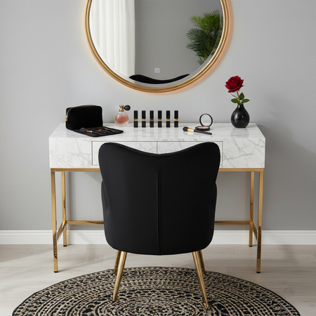 KRZESŁO FOTEL WELUROWY TAPICEROWANY Z PODNÓŻKIEM MARS CZARNY NOGI ZŁOTE