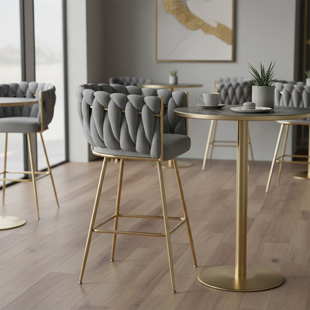 HOKER KRZESŁO BAROWE FERA CIEMNY SZARY WELUR NOGI ZŁOTE