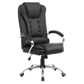 FOTEL BIUROWY OBROTOWY AMBER CZARNA SKÓRA PU PODSTAWA CHROM