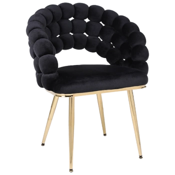 FOTEL KRZESŁO BUBBLE WELUROWE TAPICEROWANE ATRIA CZARNY NOGI ZŁOTE