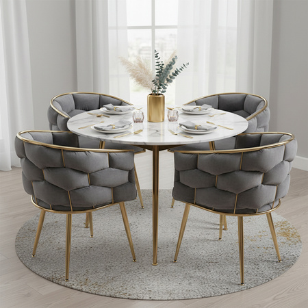 FOTEL KRZESŁO PLECIONE WELUROWE TAPICEROWANE BORNEO GLAMOUR CIEMNOSZARY NOGI ZŁOTE