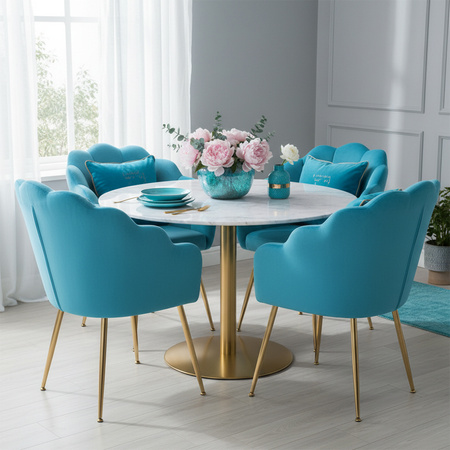 FOTEL KRZESŁO WELUROWE TAPICEROWANE TINA TURKUSOWY NOGI ZŁOTE