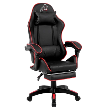 FOTEL GAMINGOWY BIUROWY OBROTOWY ZING-A CZARNY OBSZYCIE CZERWONE SKÓRA PU