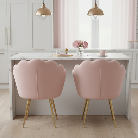 FOTEL KRZESŁO WELUROWE TAPICEROWANE TINA PUDROWY RÓŻ NOGI ZŁOTE