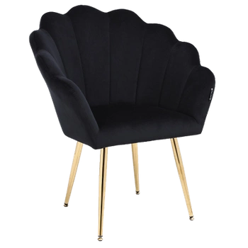 FOTEL KRZESŁO WELUROWE TAPICEROWANE TINA CZARNY NOGI ZŁOTE