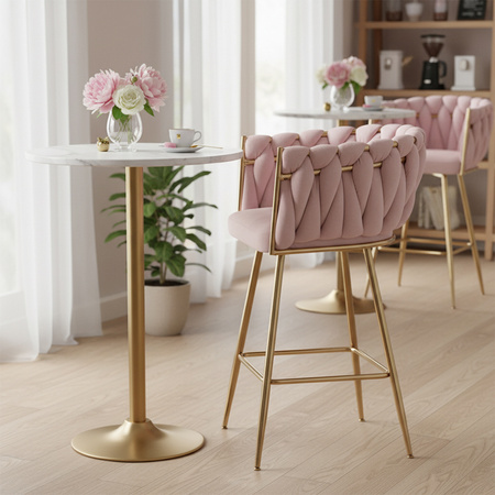 HOKER KRZESŁO BAROWE FERA PUDROWY RÓŻ WELUR NOGI ZŁOTE