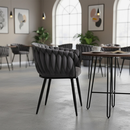 FOTEL KRZESŁO WELUROWY TAPICEROWANY RISO CIEMNY SZARY NOGI CZARNE