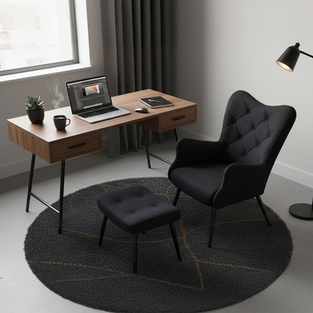 KRZESŁO FOTEL WELUROWY TAPICEROWANY Z PODNÓŻKIEM MARS CZARNY NOGI CZARNE