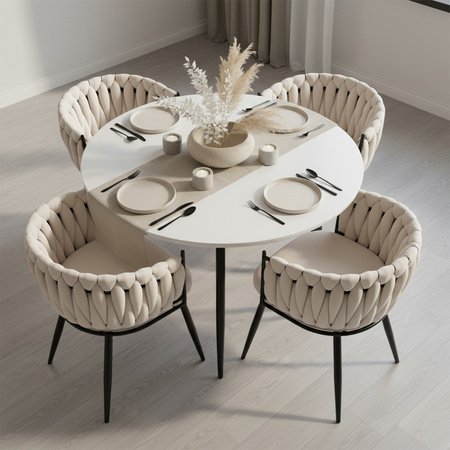 KRZESŁO FOTEL WELUROWY TAPICEROWANY RISO ECRU NOGI CZARNE