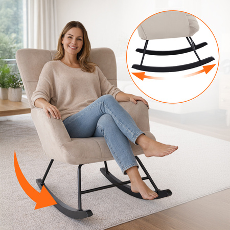 FOTEL KRZESŁO BUJANE USZAK WELUROWE TAPICEROWANE ARUBA BEŻOWY NOGI CZARNE