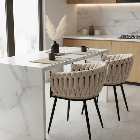 KRZESŁO FOTEL WELUROWY TAPICEROWANY RISO ECRU NOGI CZARNE