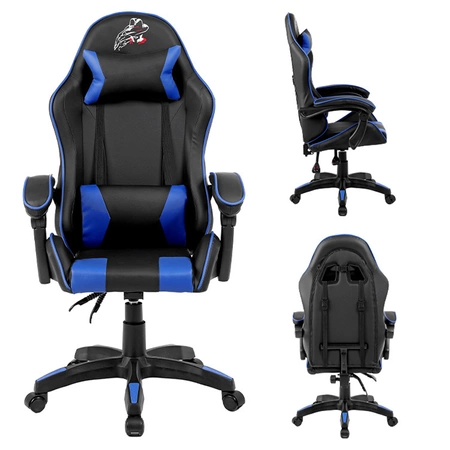 FOTEL GAMINGOWY BIUROWY OBROTOWY ZING-B CZARNO/NIEBIESKI SKÓRA PU
