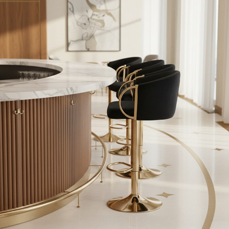 HOKER KRZESŁO BAROWE BIANCA CZARNY PODSTAWA ZŁOTA