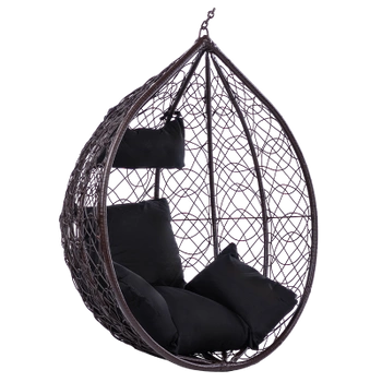 FOTEL OGRODOWY WISZĄCY KOKON DUŻY KOSZ KORFU BRĄZOWY BEZ PODSTAWY PODUSZKA CZARNA