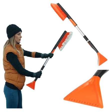 SZCZOTKA SKROBACZKA DO SAMOCHODU 2W1 TELESKOPOWA REGULOWANA ODYN CZARNO-POMARAŃCZOWA 75-110 CM