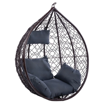 FOTEL OGRODOWY WISZĄCY KOKON DUŻY KOSZ KORFU BRĄZOWY BEZ PODSTAWY PODUSZKA SZARA