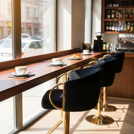 HOKER KRZESŁO BAROWE BIANCA CZARNY PODSTAWA ZŁOTA