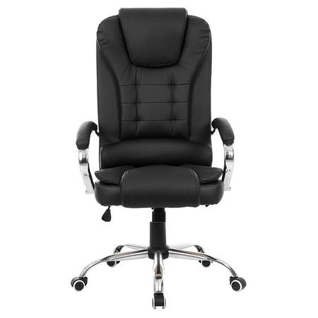 FOTEL BIUROWY OBROTOWY AMBER CZARNA SKÓRA PU PODSTAWA CHROM
