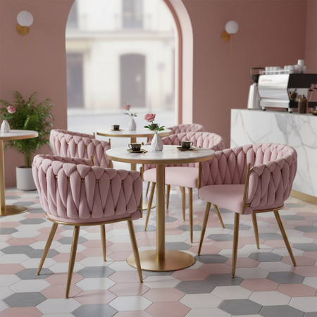 FOTEL KRZESŁO WELUROWE TAPICEROWANE RISO PUDROWY RÓŻ NOGI ZŁOTE