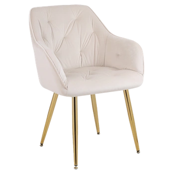 KRZESŁO FOTEL WELUROWY TAPICEROWANY VELA ECRU NOGI ZŁOTE
