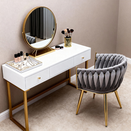 FOTEL KRZESŁO WELUROWY TAPICEROWANY RISO CIEMNY SZARY NOGI ZŁOTE