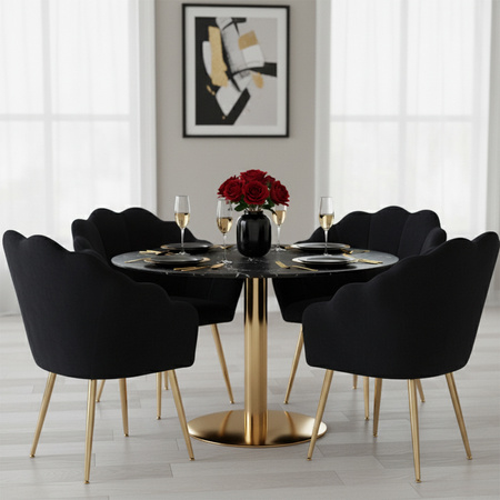 FOTEL KRZESŁO WELUROWE TAPICEROWANE TINA CZARNY NOGI ZŁOTE