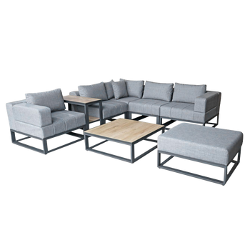 ZESTAW MEBLI OGRODOWYCH TARASOWYCH SYRIUSZ-GR ALUMINIOWA RAMA 6 OSOBOWE + STOLIK