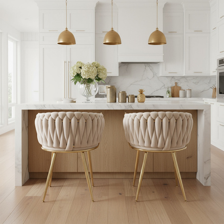 KRZESŁO FOTEL WELUROWY TAPICEROWANY RISO ECRU NOGI ZŁOTE