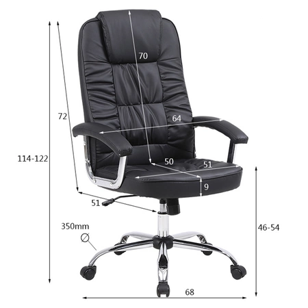 FOTEL BIUROWY OBROTOWY ERGO CZARNA SKÓRA PU PODSTAWA CHROM