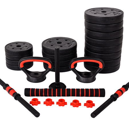 HANTLE BITUMICZNE REGULOWANE ZESTAW 2x20 KG + SZTANGA + UCHWYTY KETTLEBELL TP01-40