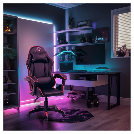 FOTEL GAMINGOWY BIUROWY OBROTOWY ZING-B CZARNY OBSZYCIE CZERWONE SKÓRA PU