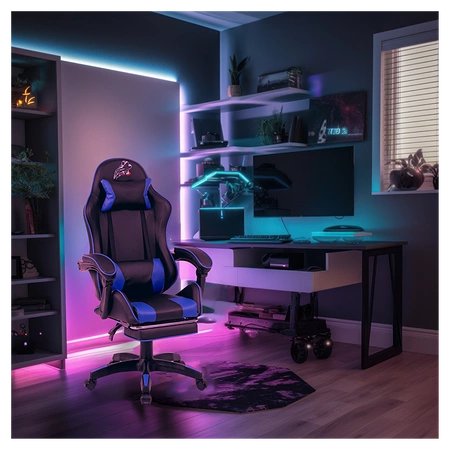 FOTEL GAMINGOWY BIUROWY OBROTOWY ZING-A CZARNO/NIEBIESKI SKÓRA PU