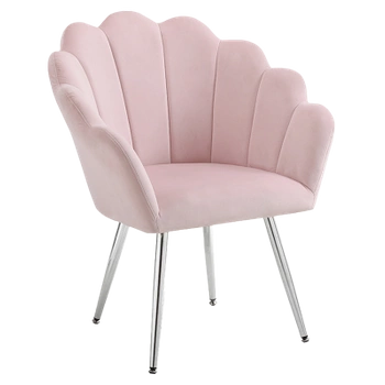 KRZESŁO FOTEL WELUROWY TAPICEROWANY TINA PUDROWY RÓŻ NOGI CHROM