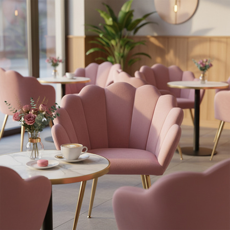 FOTEL KRZESŁO WELUROWE TAPICEROWANE TINA BRUDNY RÓŻ NOGI ZŁOTE