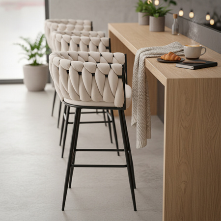 HOKER KRZESŁO BAROWE FERA ECRU WELUR NOGI CZARNE